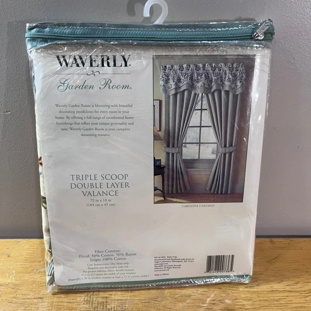 Waverly Garden Room Carolina Gardens Triple Scoop Double Layer Valance 72x18 Vtg